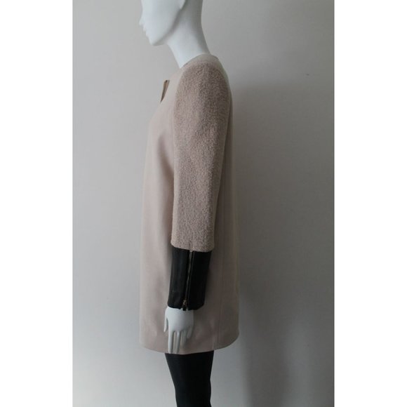 Club Monaco Faye Coat Leather Cuffs Cream Black Size Small - Picture 4 of 12